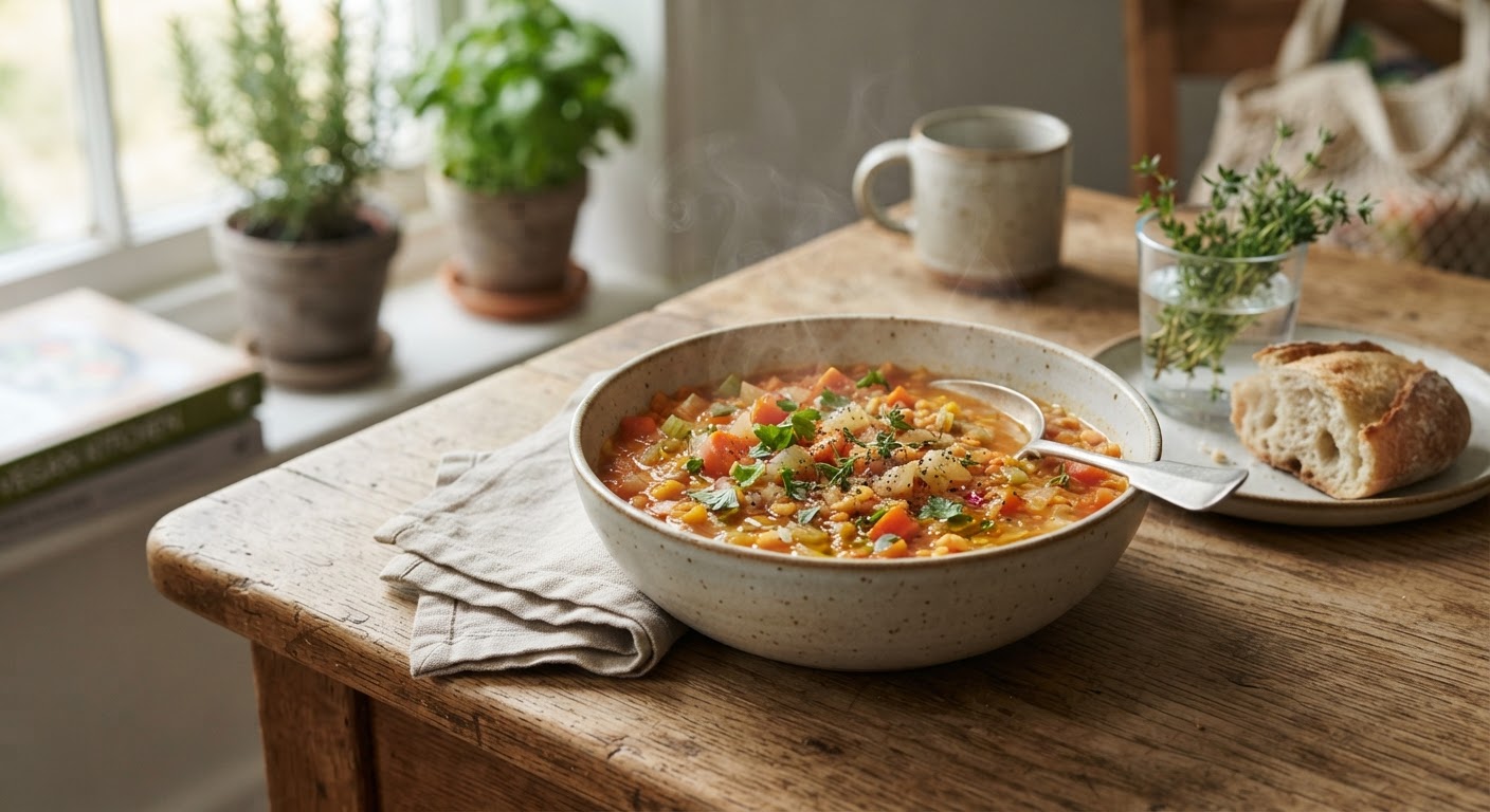 Une soupe de lentilles corail réconfortante, parfaite pour un repas rapide.