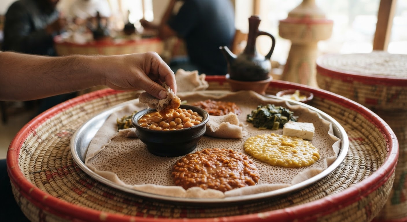 የኢትዮጵያ የጾም ምግቦች፡ እንጀራ ከሾሮ እና ምስር ወጥ ጋር