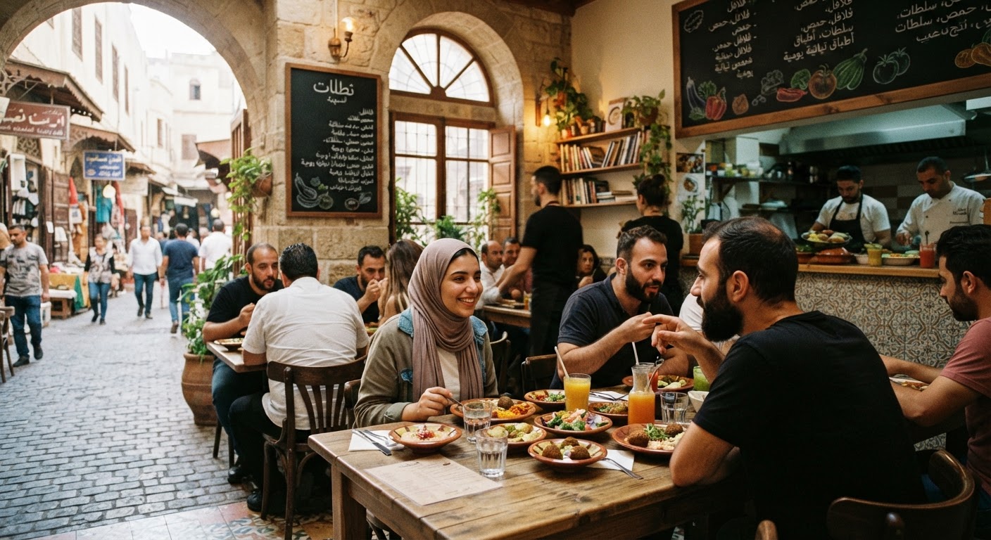 مطعم نباتي في مدينة عربية، يعكس تنامي البدائل النباتية.