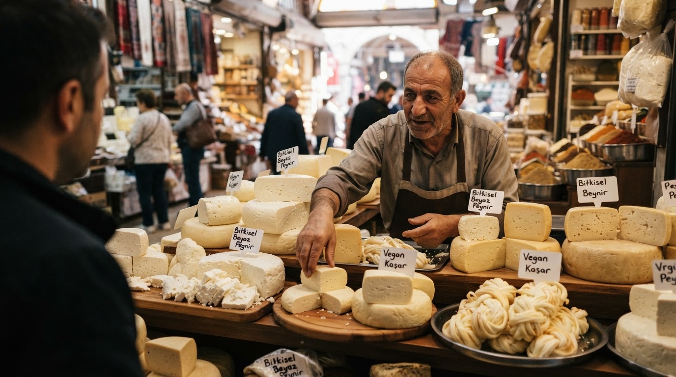 Geleneksel Türk peynir pazarı tezgahı