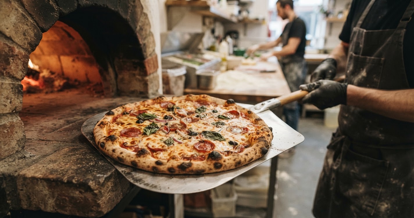 Fırında eriyen vegan peynirli pizza, lezzetli bir vegan alternatif sunuyor.