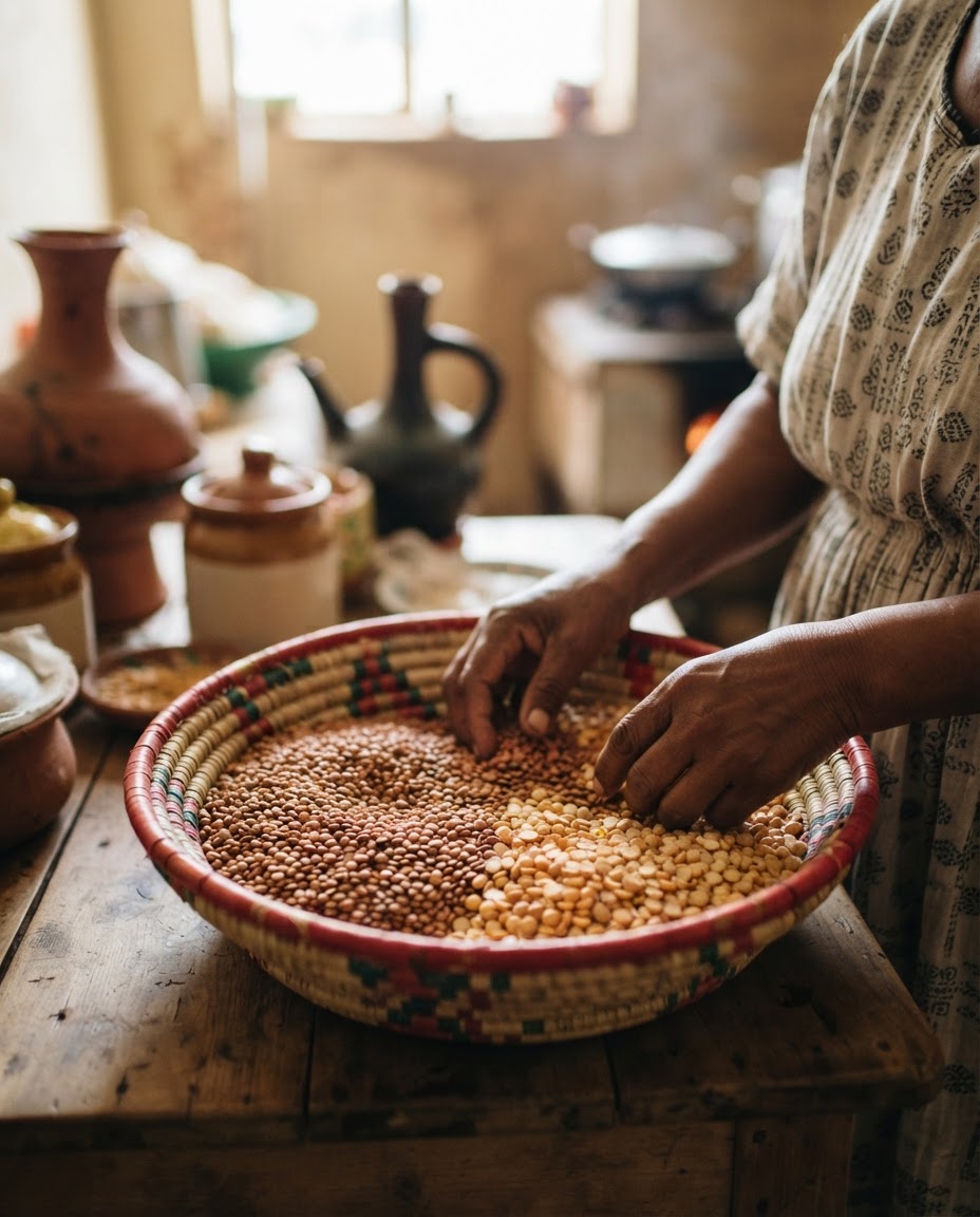 የአካባቢ ጥራጥሬዎች እንደ ቦሎኪትማ እና አተር ለሾሮ ዋና ግብአቶች ናቸው።