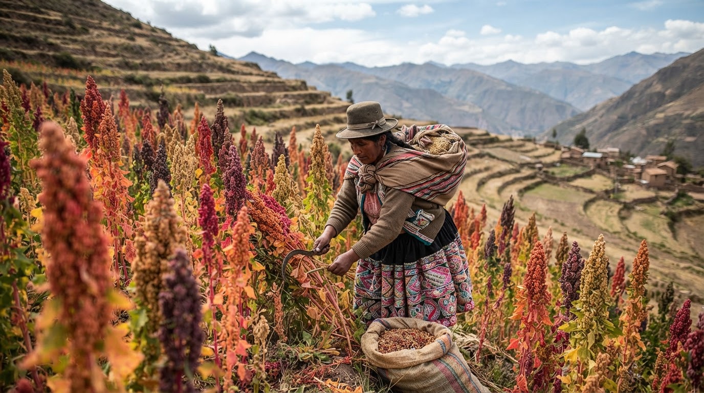 Andes llaqtapi kawsayta tarpuy, kinuwa tarpukusqan.