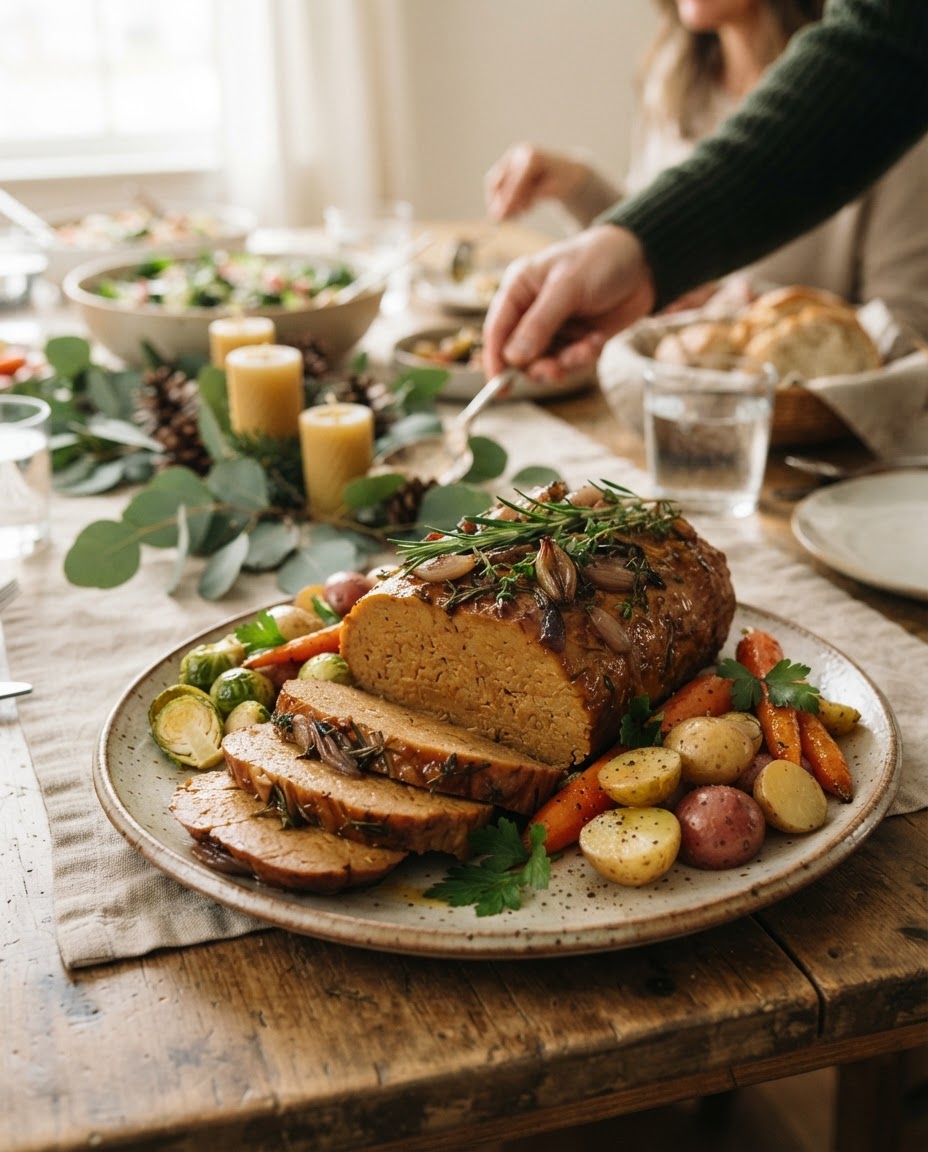 Un succulento arrosto di seitan, un'alternativa festiva e saporita per il secondo piatto.