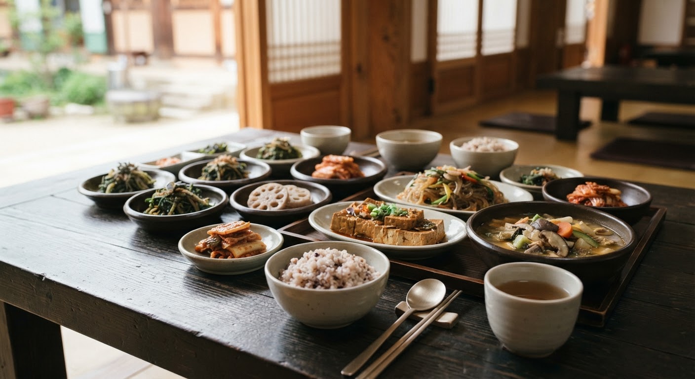정갈하고 다채로운 한국 사찰 음식의 한 상 차림