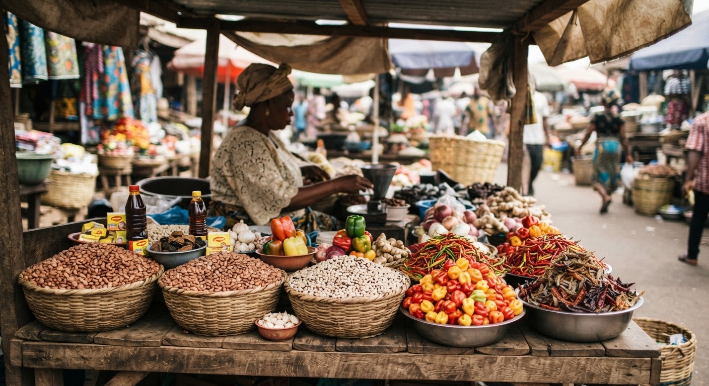 Àwọn èròjà tí a lè rí ní ọjà Yorùbá láti fi ṣe ọ̀bẹ̀ ẹ̀wà.