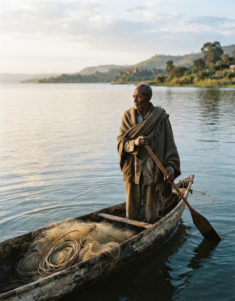 የኢትዮጵያ ዓሣ አጥማጅ በጣና ሐይቅ ላይ