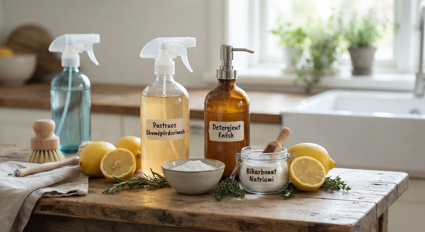 Përbërësit natyralë si uthulla, soda e bukës dhe limoni janë bazë për shumë produkte pastrimi ekologjike.
