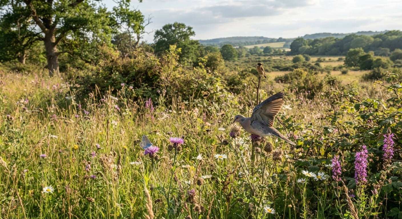 The Knepp Estate in West Sussex, UK, has become a renowned example of successful rewilding, showcasing a rich return of insect and bird life.