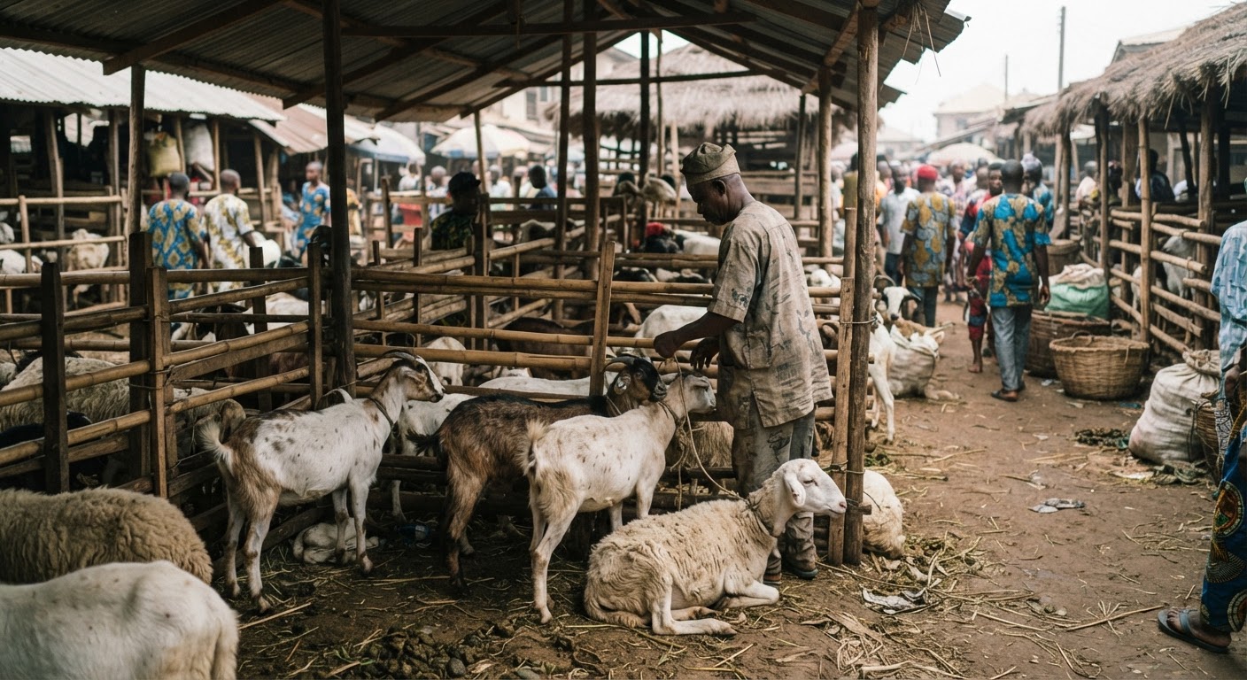 Ọjà ẹran ní Ìlú Ọ̀yọ́, Nàìjíríà.