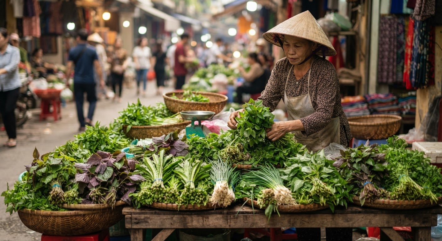 Sự phong phú của các loại rau thơm là yếu tố quan trọng tạo nên hương vị đặc trưng cho món ăn chay Việt Nam.