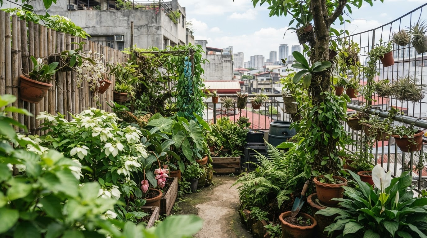Mga katutubong halaman ng Pilipinas na nakatanim sa isang urbanong hardin.
