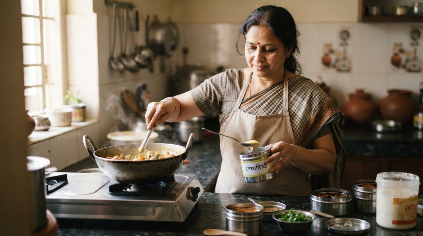 भारतीय रसोई में घी का उपयोग करते हुए