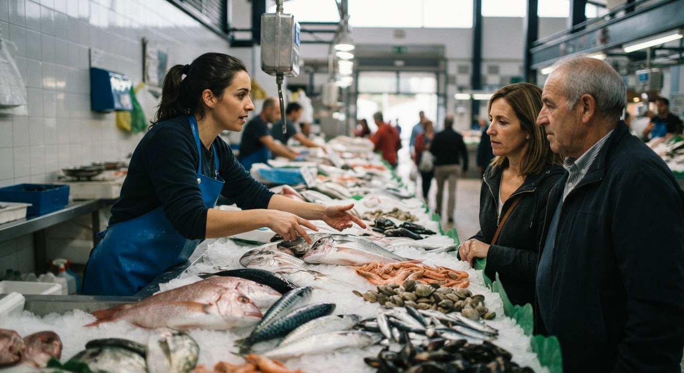 Mercado local de pescado, donde los consumidores pueden informarse sobre el origen y la sostenibilidad de los productos.