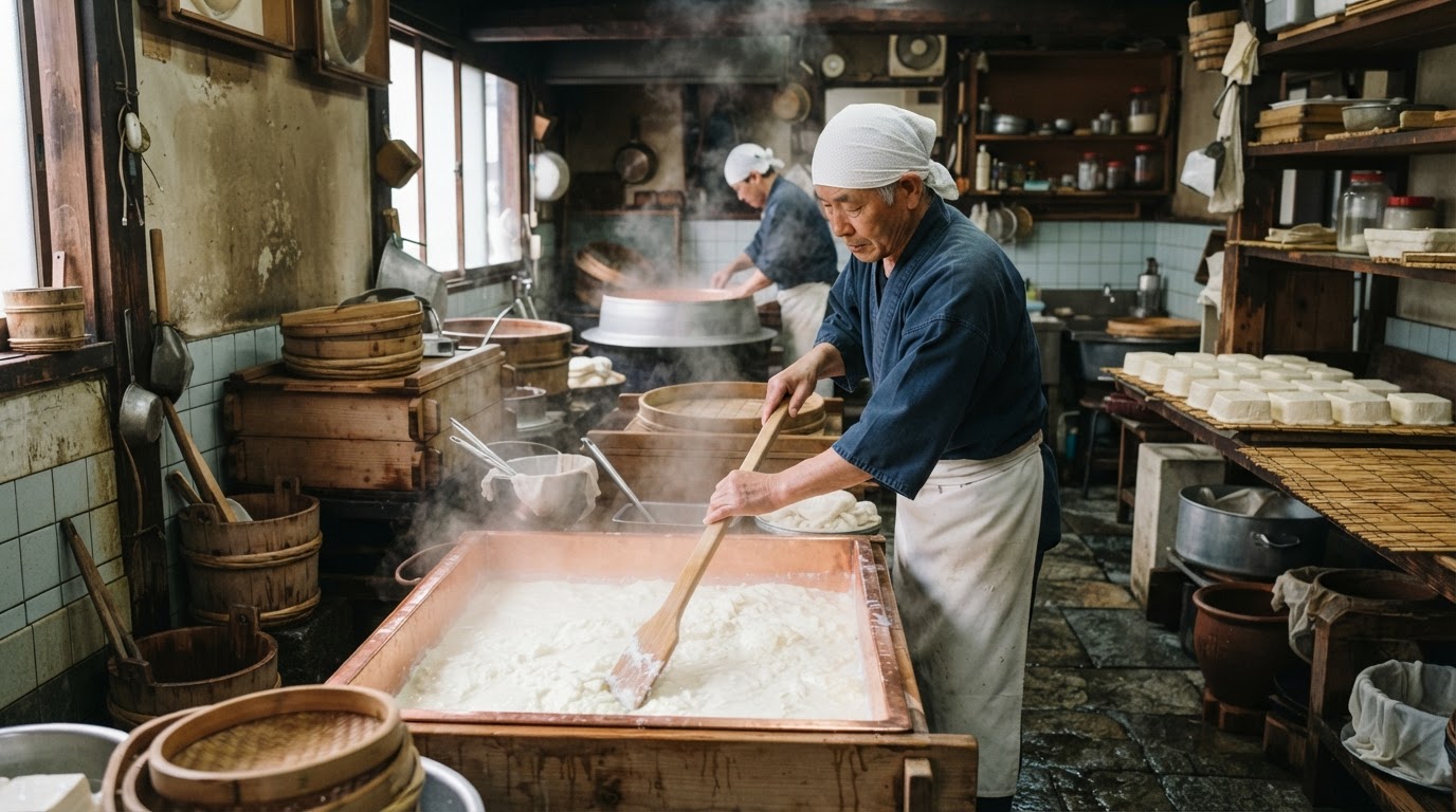 伝統的な日本の豆腐工房の内部