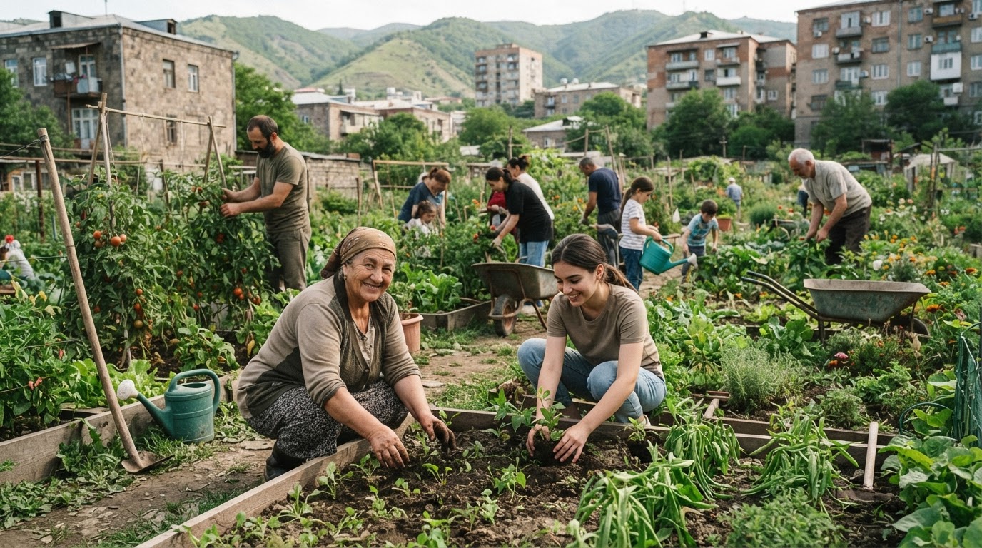 თბილისში მდებარე საზოგადოებრივი ბაღი, სადაც სხვადასხვა ასაკის ადამიანები მუშაობენ.