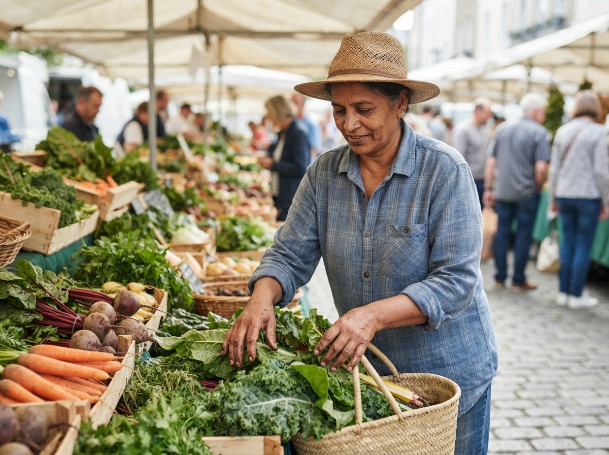 La compra en mercados locales y el apoyo a la agricultura de temporada minimizan la huella de carbono.