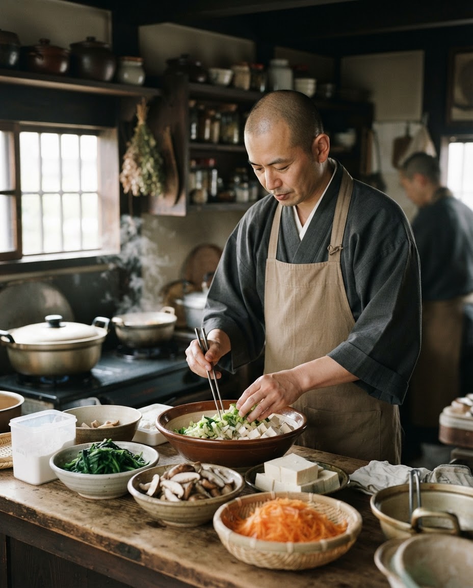 精進料理を作る僧侶(イメージ)