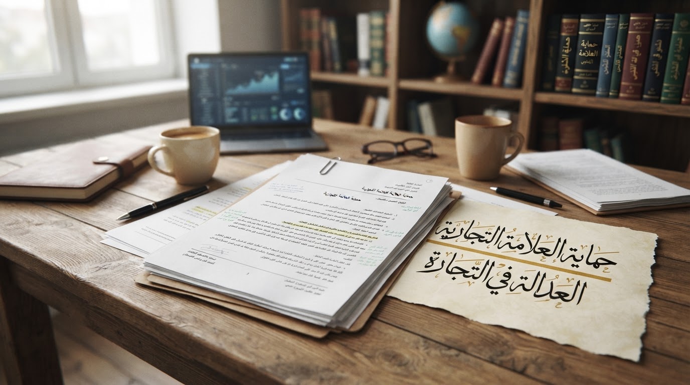 وثائق قانونية على مكتب مع خط عربي