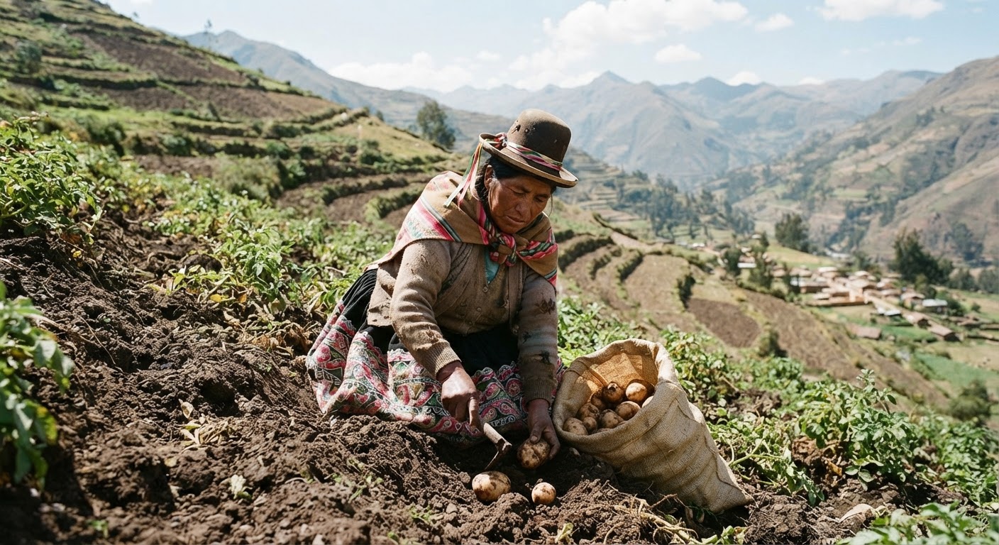 Andes ladera urqukunapi papakuna tarpusqa, warmikuna pakuchkasqa.
