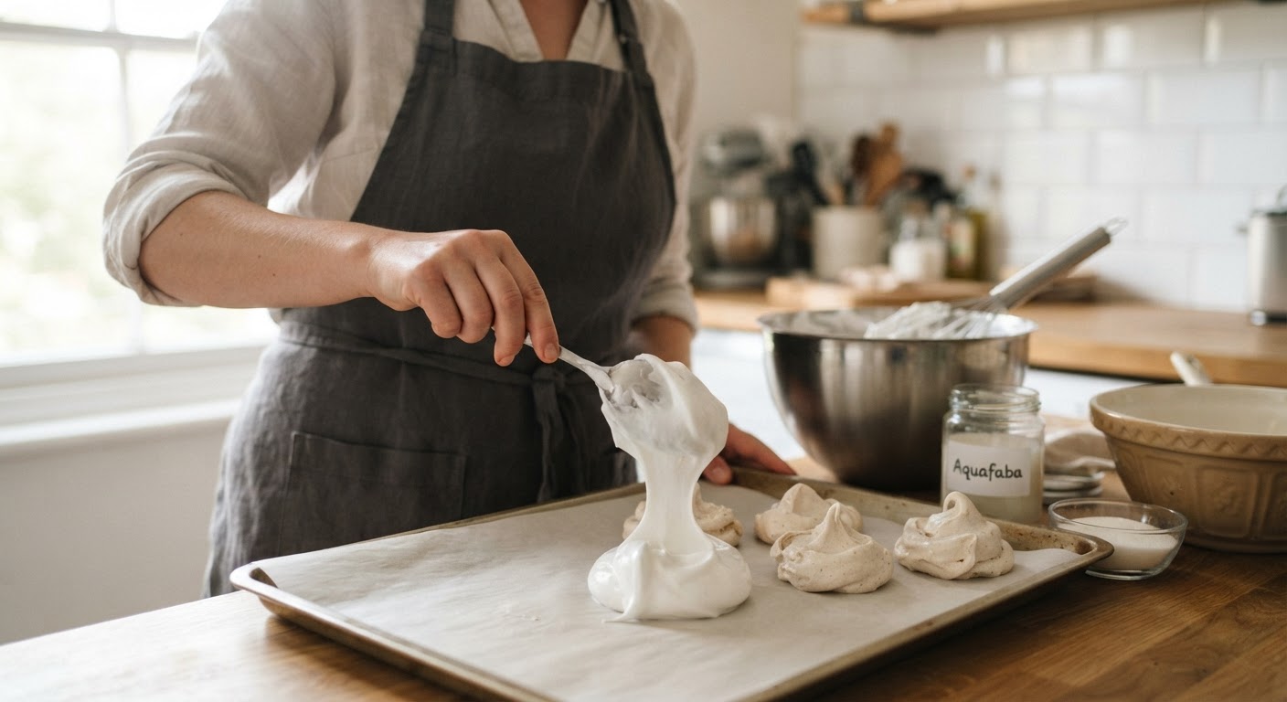 La meringue végétale, préparée avec de l'aquafaba, offre une légèreté surprenante.