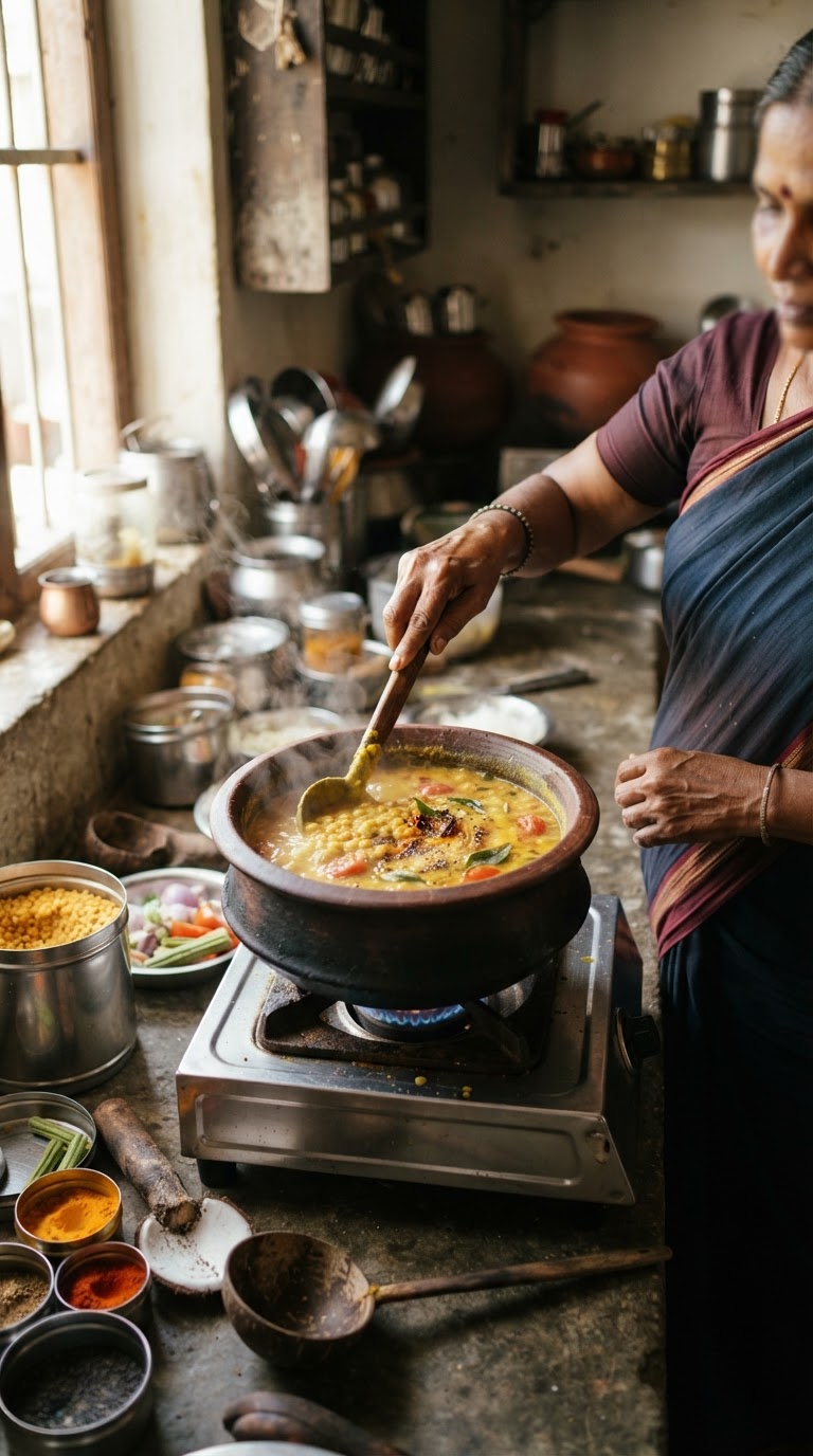 தென்னிந்திய பருப்பு குழம்பு தயாரிப்பு