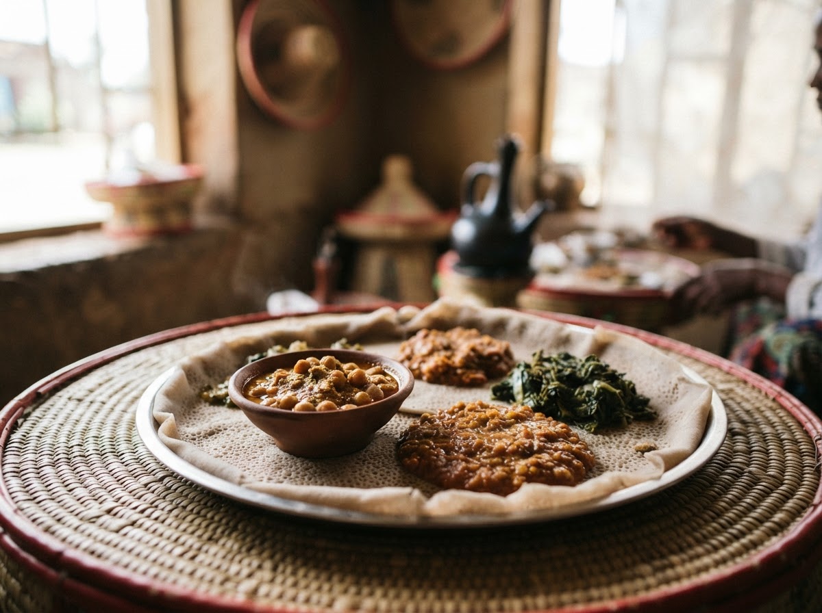 የኢትዮጵያ የጾም ምግብ፤ እንጀራ ከሽሮ እና ከጥራጥሬ ወጥ ጋር፤ ለጤና እና ለአካባቢ ተስማሚ አማራጭ።