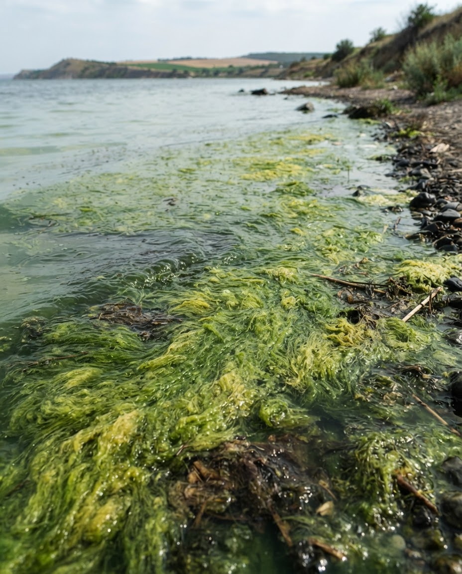 Цвітіння водоростей у Чорному морі, спричинене надлишком поживних речовин.