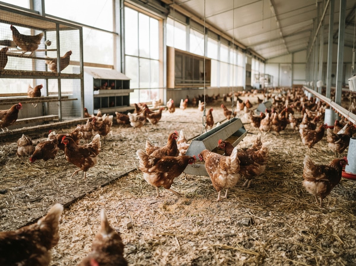 Endüstriyel ölçekte serbest gezen tavuklar, daha iyi yaşam koşulları sunan çiftlik modellerini temsil edebilir.