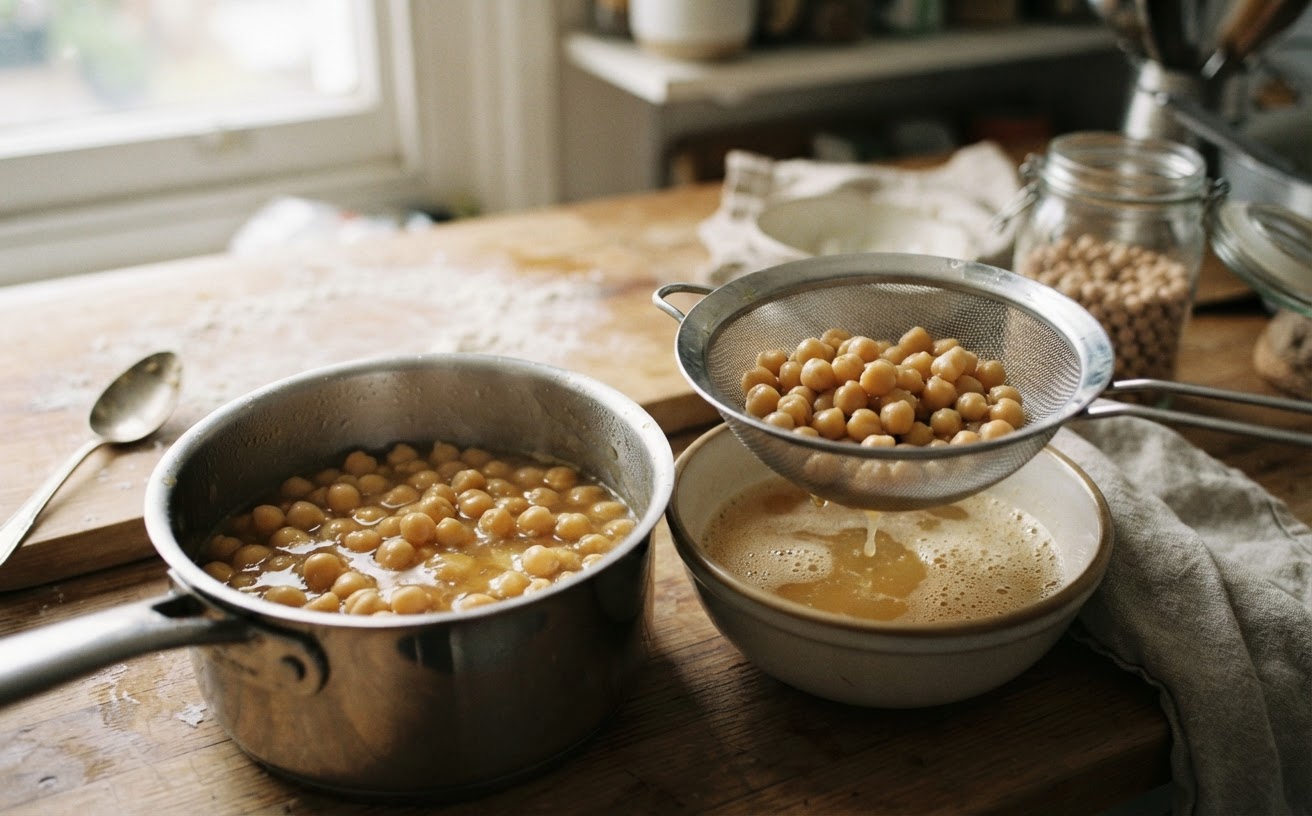 Das Kochwasser von Kichererbsen, bekannt als Aquafaba, ist eine vielseitige vegane Zutat.