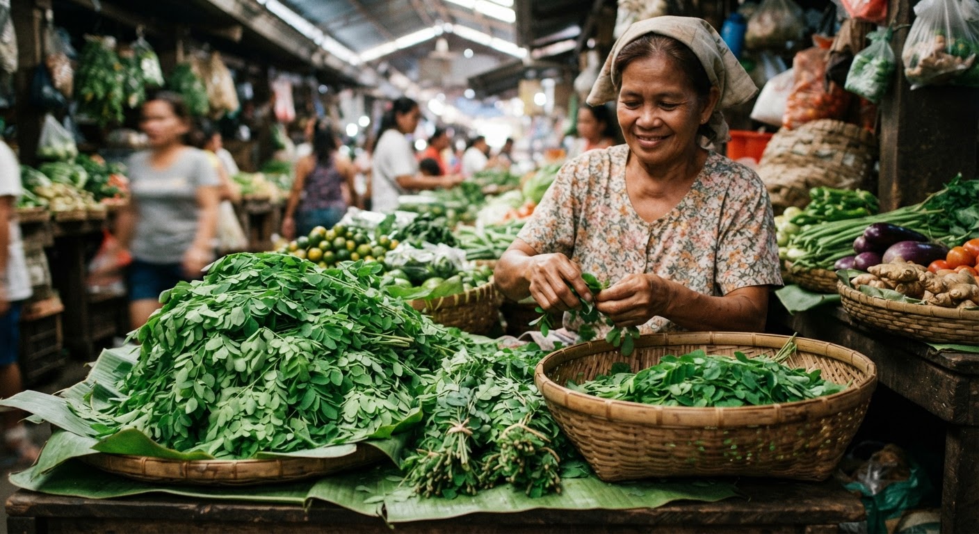 Ang sariwang dahon ng malunggay, isang lokal na superfood na sagana sa bitamina at mineral, ay mahalaga para sa nutrisyon ng nagpapasusong ina.