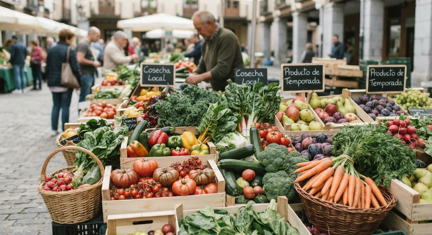 Priorizar productos de temporada y locales en los mercados es clave para una dieta vegana sostenible.