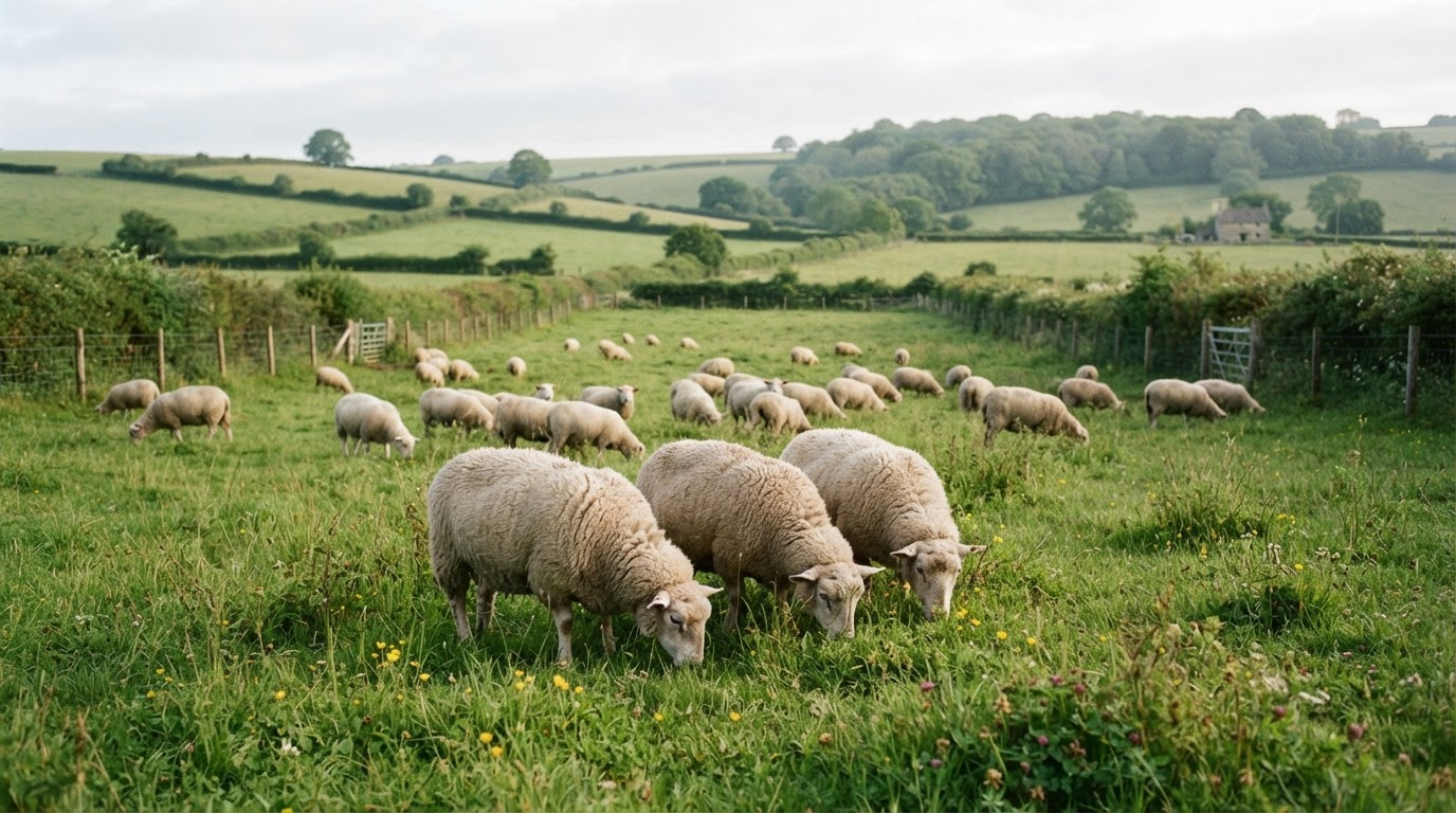 Schaf auf einer grünen Wiese