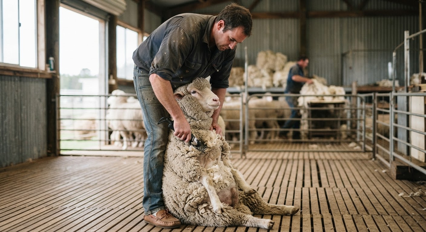 Das Scheren von Merinoschafen ist ein wichtiger Schritt in der Wollproduktion, aber die Bedingungen davor und danach sind entscheidend für das Tierwohl.