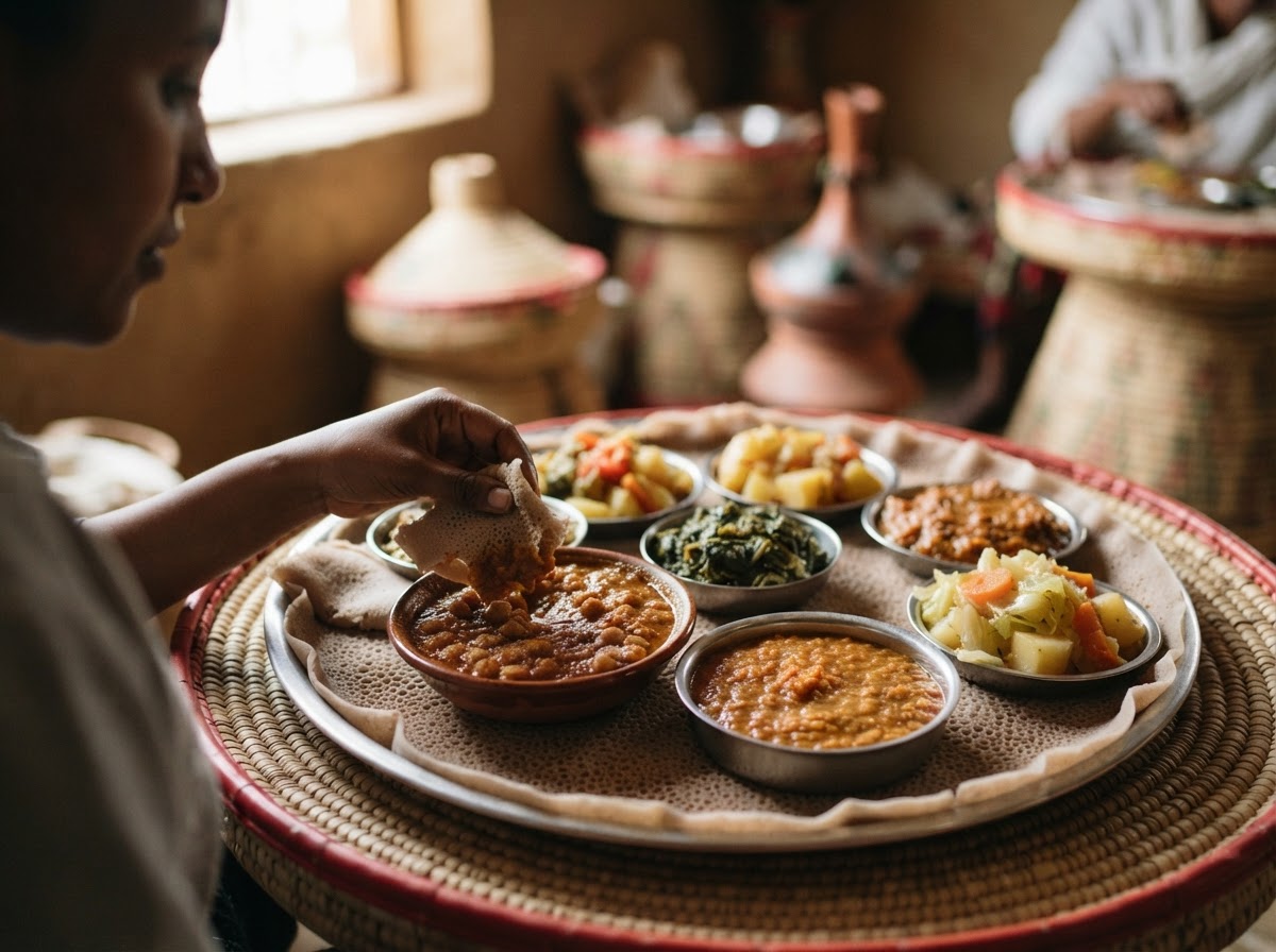 የኢትዮጵያ ኦርቶዶክስ ተዋሕዶ ቤተክርስቲያን የጾም ቀናት የሚዘጋጁ የጥራጥሬ ምግቦች፣ ለምሳሌ የሽሮ እና የምስር ወጥ።