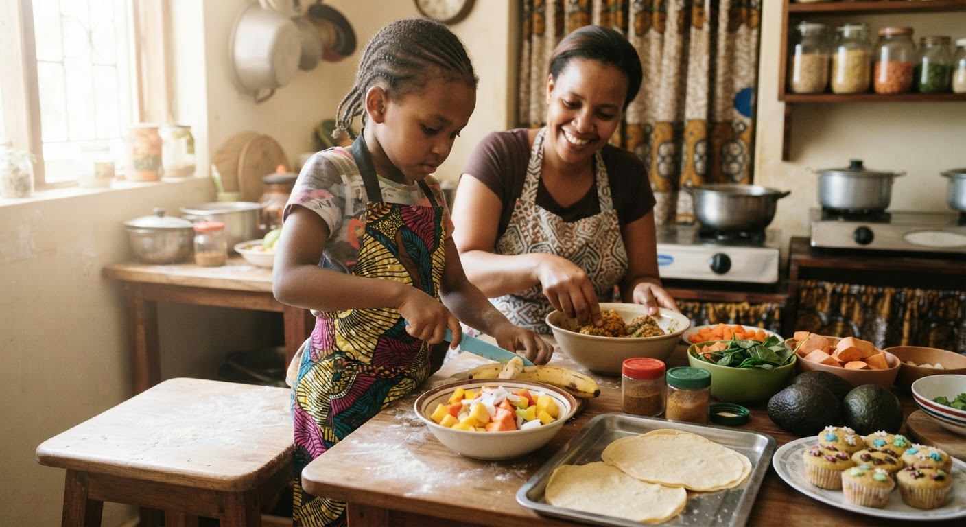 Watoto wakishiriki katika maandalizi ya chakula huongeza hamu yao ya kula.