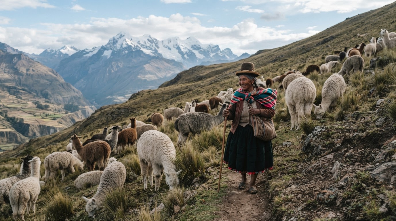 Andes urqukunapi alpaca uywakunata uywaq warmi