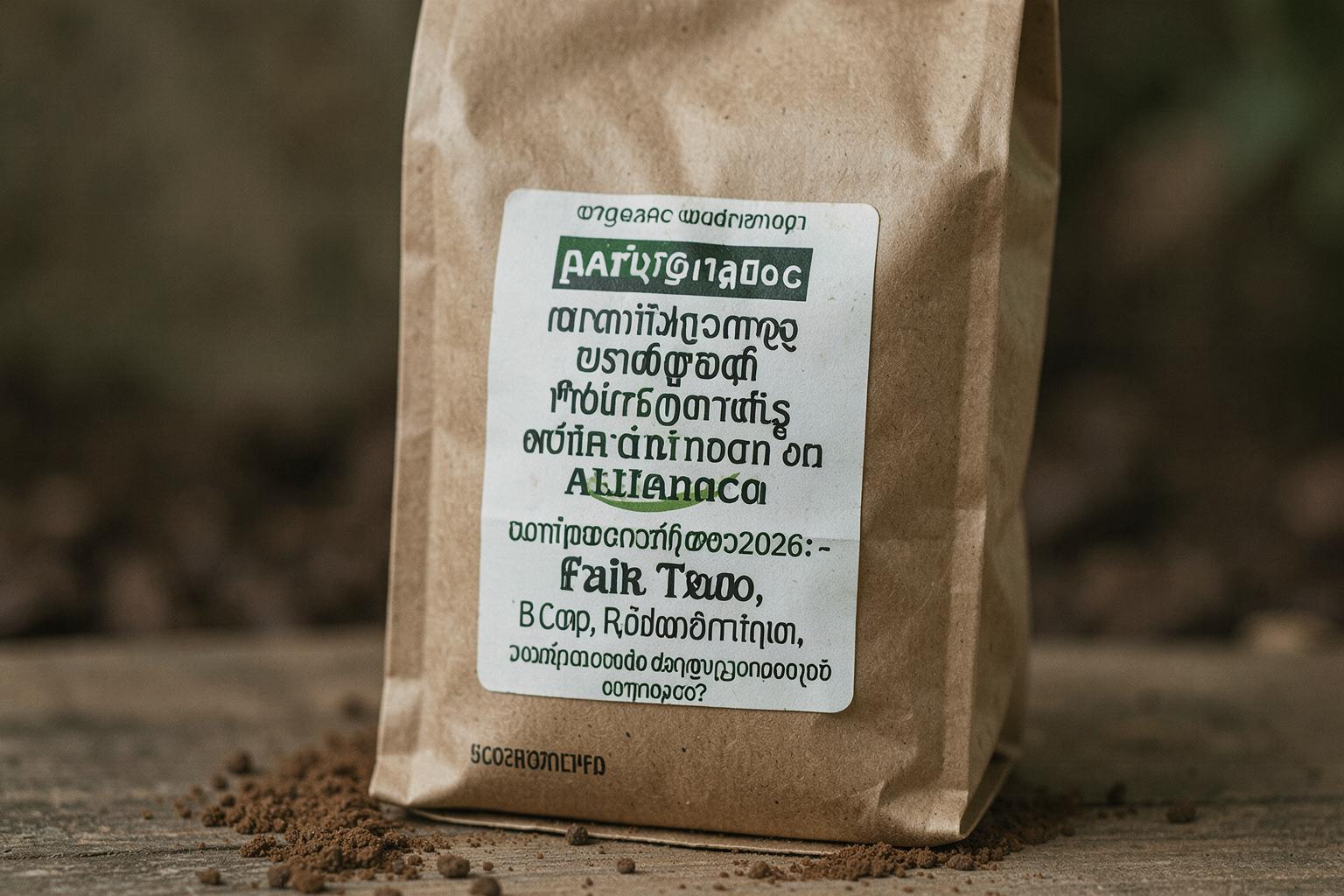 Fair Trade-ის სერტიფიკატის ეტიკეტი ყავის შეფუთვაზე