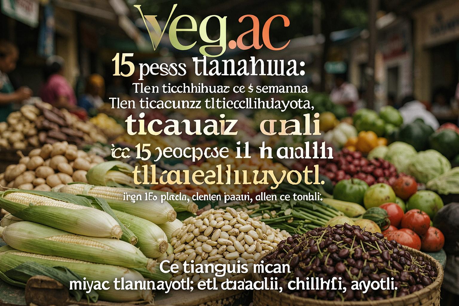 Ce tianguis ica miyac tlanelhuayotl: etl, tlaolli, huauhtli, chilli, ayotli.