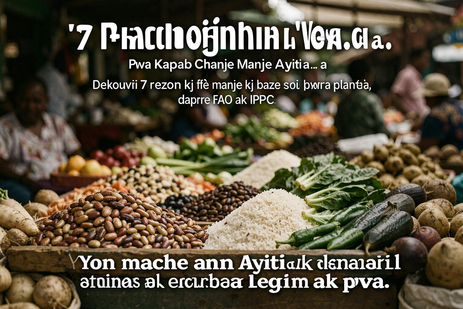 Yon mache ann Ayiti ak anpil legim ak pwa