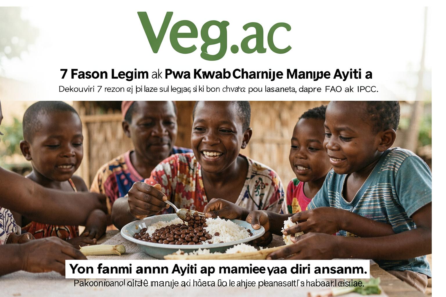 Yon fanmi ann Ayiti ap manje pwa ak diri ansanm.