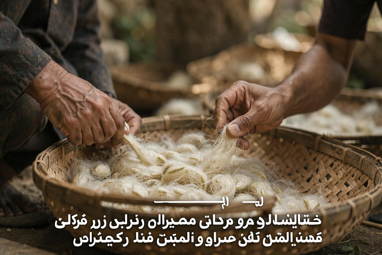 شرانق دودة القز تُجمع في سلة تقليدية