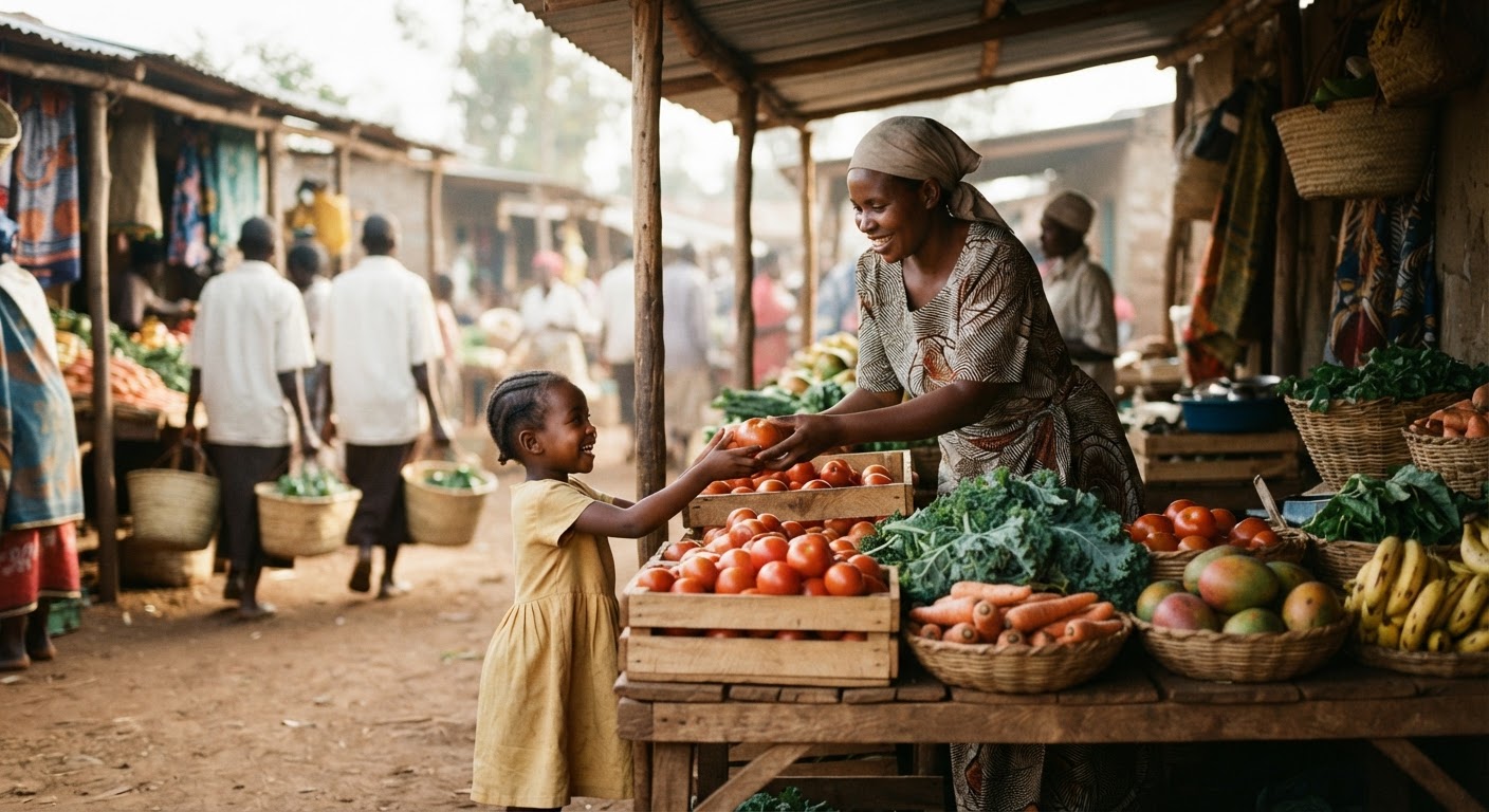 Soko la ndani nchini Kenya likiwa limejaa mboga na matunda safi, tayari kwa matumizi ya kila siku na sherehe.