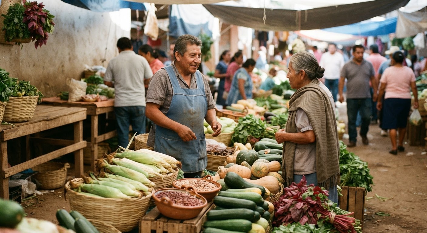 Ce tianguis ipan Mexico ica elotl, etl, ayotochtli, huan amaranth