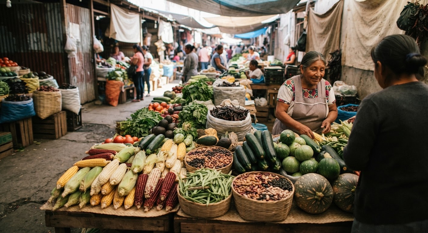 Ce tianguis ipan Mexico ica elotl, etl, ayotochtli, huan amaranth