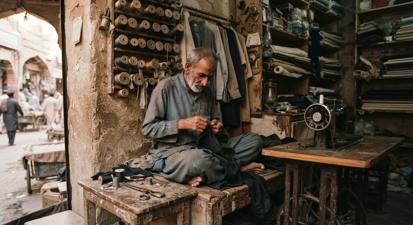 20ویں صدی کے اوائل کا ایک درزی کا دکان، جہاں ہاتھ سے سلائی کا کام عام تھا۔