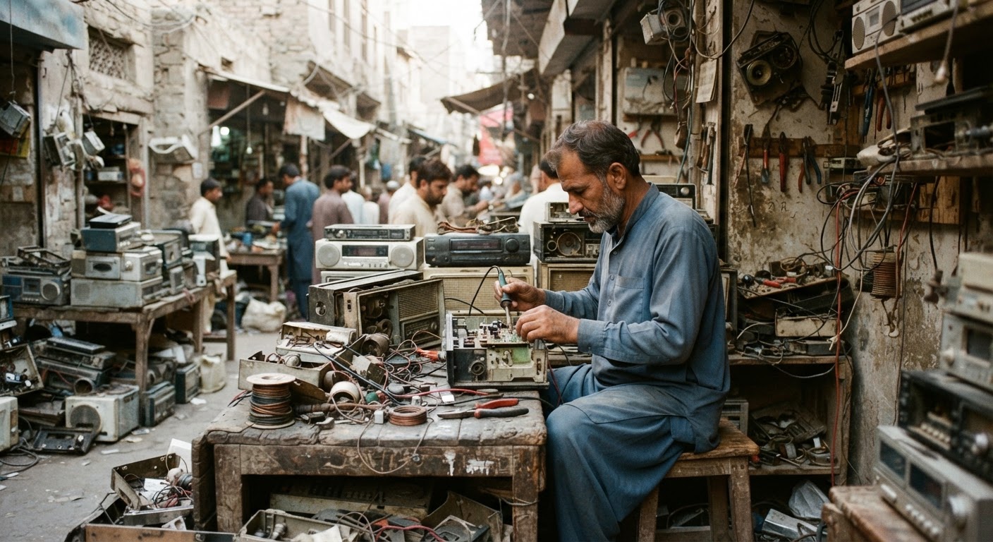 پرانے الیکٹرانکس کی مارکیٹ، جہاں اکثر اشیاء کی مرمت کی جاتی ہے۔