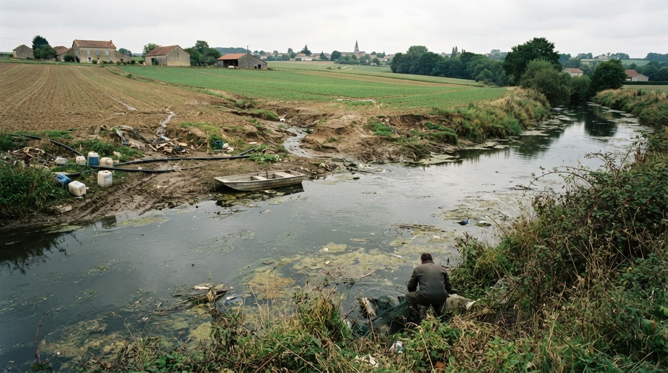 Pollution d'une rivière française due au ruissellement agricole