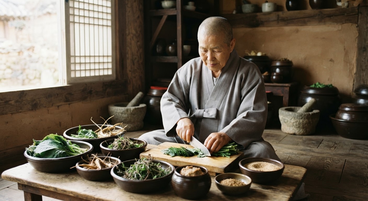 사찰 음식은 자연 친화적인 재료와 조리법으로 화석연료 소비를 줄이는 식문화의 좋은 예시입니다.