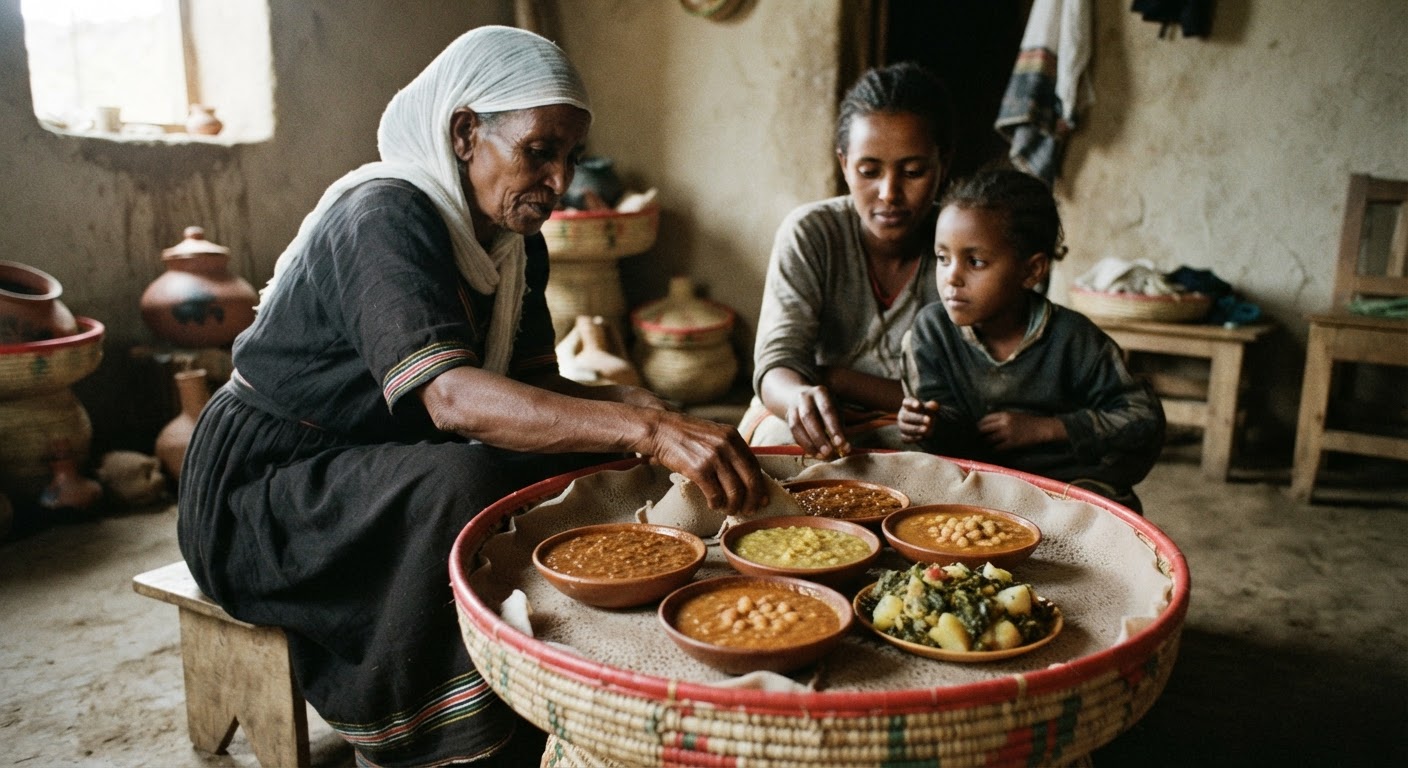 የኢትዮጵያ ኦርቶዶክስ ተዋሕዶ ቤተክርስቲያን የጾም ቀናት የሚዘጋጁ የጥራጥሬ ምግቦች፣ ለምሳሌ የሽሮ እና የምስር ወጥ።